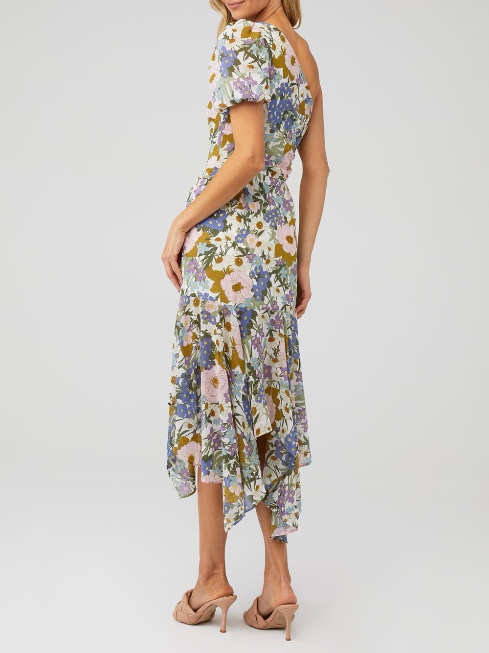 NWT ASTR the Label Santorini Floral One Shoulder Midi Dress Size Medium - Picture 4 of 14